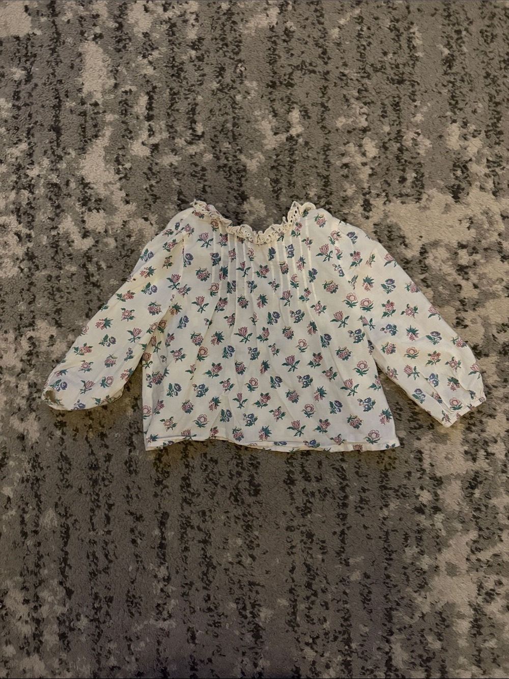 Cyrillus Cream Floral Long-Sleeve Peasant Blouse